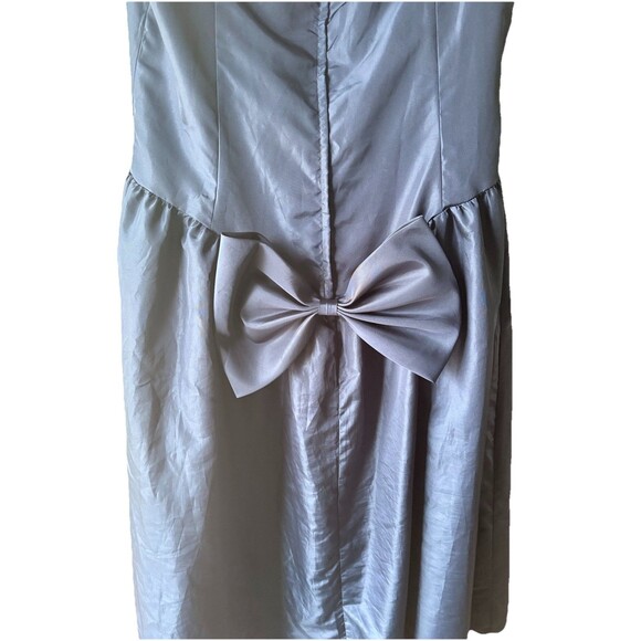 VTG'80 ILGWU Prom Formal Navy Blue Satin Lace Dress /Puffs Sleeves /Bows Size 40 - Picture 9 of 16